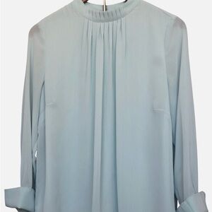 H&M Sage Green Long Sleeve Pleated Blouse Womens Size M